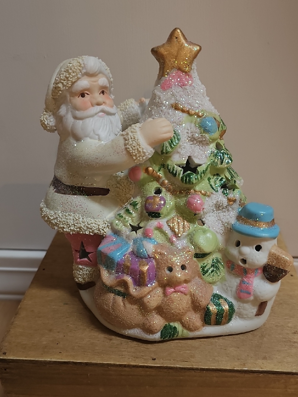 Christmas Ceramic Sparkly Votive Holder 7" High